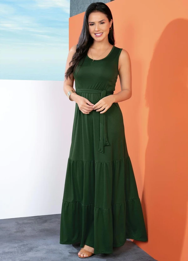 Moda Pop - Vestido Longo Verde com Babados 5
