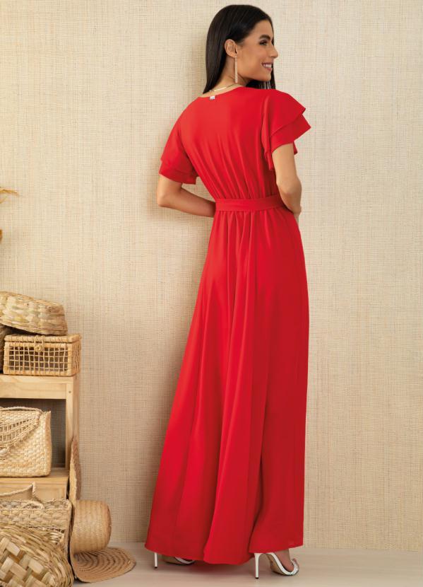 Quintess - Vestido Longo Vermelho com Cinto 8