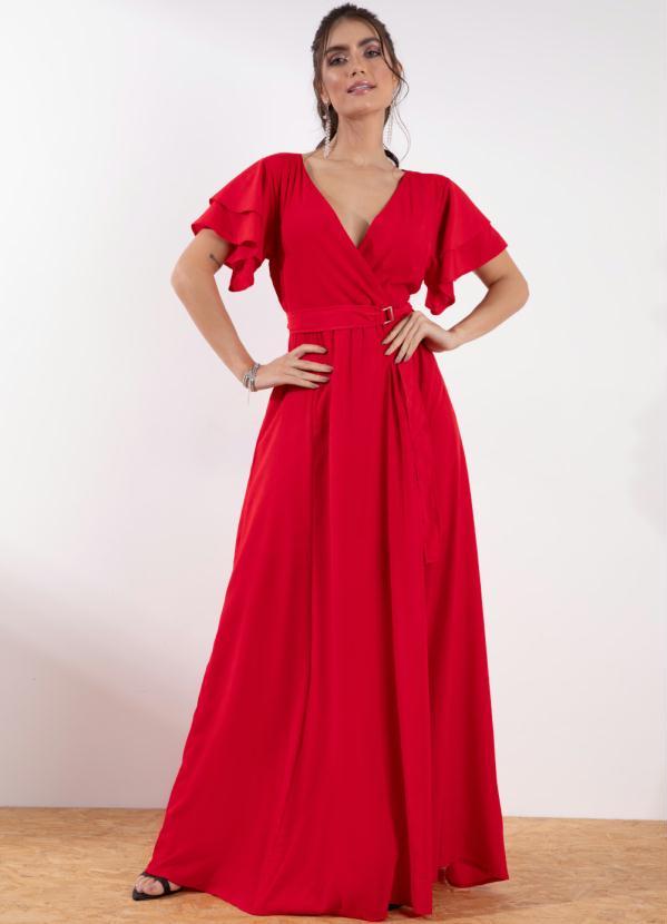 Quintess - Vestido Longo Vermelho com Cinto 7