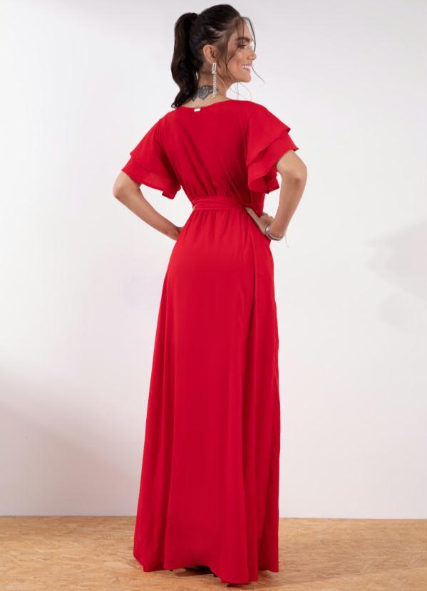 Quintess - Vestido Longo Vermelho com Cinto 6