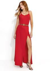 Vestido Longo Vermelho com Transpasse e Fenda
