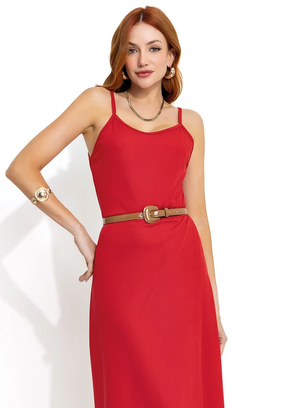 Moda Pop - Vestido Longo Vermelho com Transpasse e Fenda 2