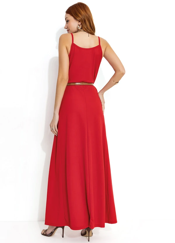 Moda Pop - Vestido Longo Vermelho com Transpasse e Fenda 3