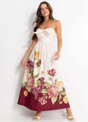Farm - Vestido Longo Versalles Bege - FARM
