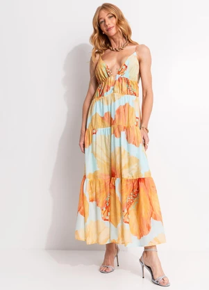 Farm - Vestido Longo Vestida de Flor Azul - FARM