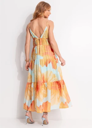 Farm - Vestido Longo Vestida de Flor Azul - FARM