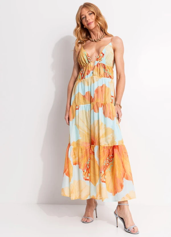 Farm - Vestido Longo Vestida de Flor Azul