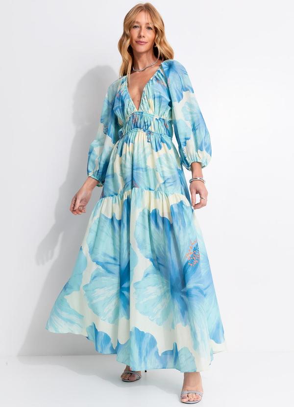 Farm - Vestido Longo Vestida de Flor Azul 3