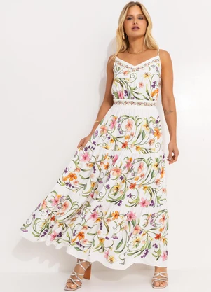 Farm - Vestido Longo Vestida de Flor Off White - FARM