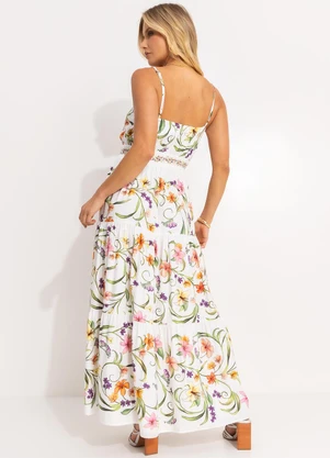 Farm - Vestido Longo Vestida de Flor Off White - FARM