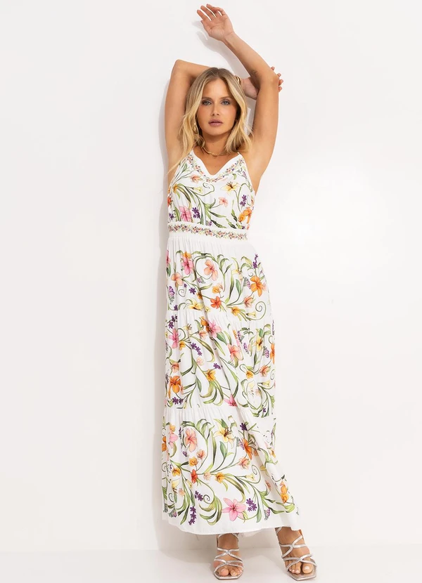 Farm - Vestido Longo Vestida de Flor Off White 3