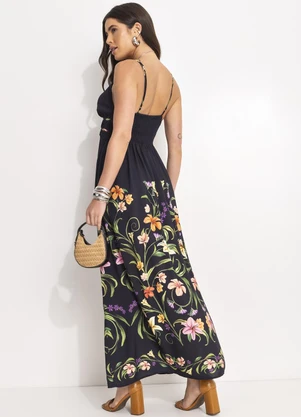 Farm - Vestido Longo Vestida de Flor Preto - FARM