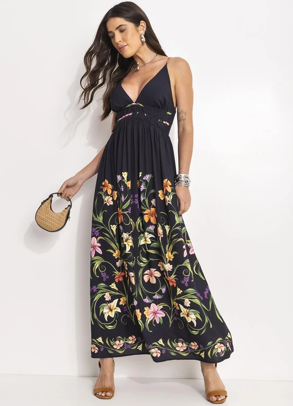 Farm - Vestido Longo Vestida de Flor Preto 3