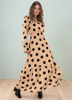 Angel - Vestido Longo Viscose Bege - ANGEL