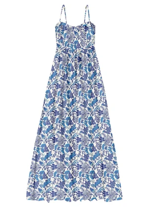 Angel - Vestido Longo Viscose Estampada Azul - ANGEL