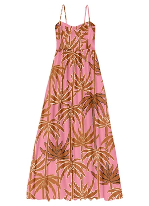 Angel - Vestido Longo Viscose Estampada Rosa - ANGEL