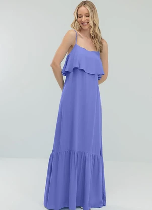 Angel - Vestido Longo Viscose Lisa Azul - ANGEL