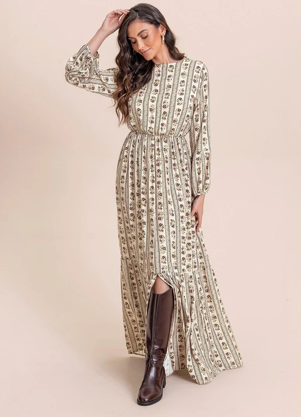 Angel - Vestido Longo Viscose Lurex Bege