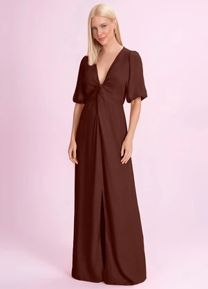 Angel - Vestido Longo Viscose Marrom - ANGEL