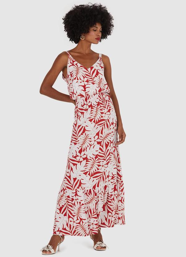 Malwee - Vestido Longo Viscose Sarjada Feminino Vermelho