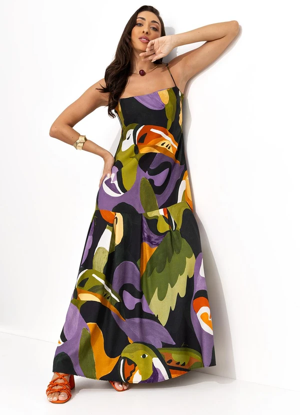 Farm - Vestido Longo Voo Doce Preto