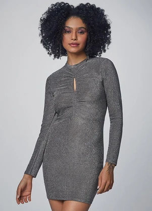 Authoria - Vestido Lurex Manga Longa Prata - AUTHORIA