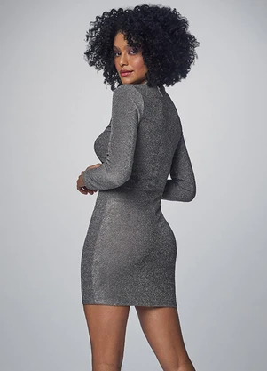 Authoria - Vestido Lurex Manga Longa Prata - AUTHORIA