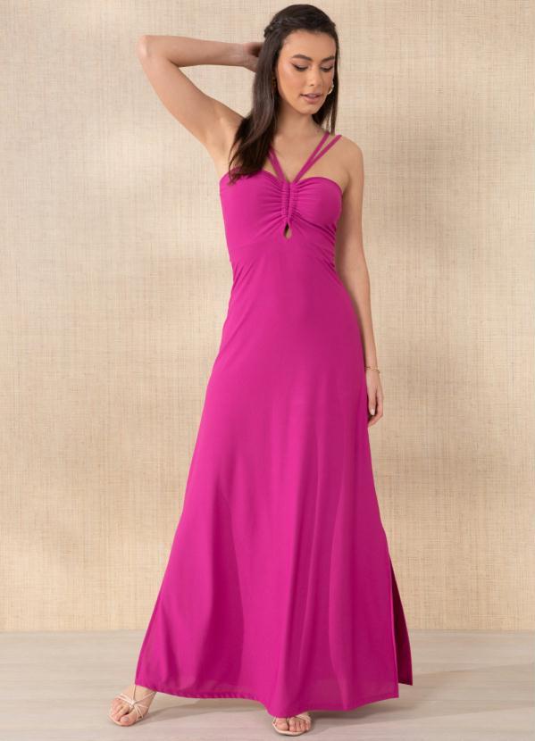 Quintess - Vestido Magenta com Drapeado no Busto