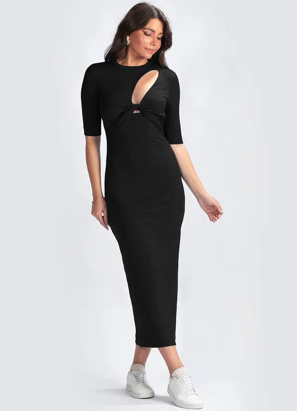 Colcci - Vestido Malha Canelada Preto
