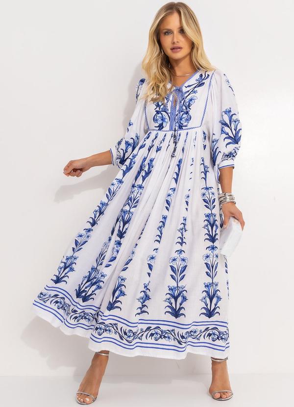 Farm - Vestido Manga Longa Antonia Azul