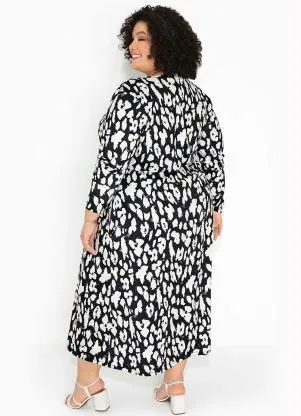 bonprix - Vestido Manga Longa com Bolsos Estampado/Onça - BONPRIX