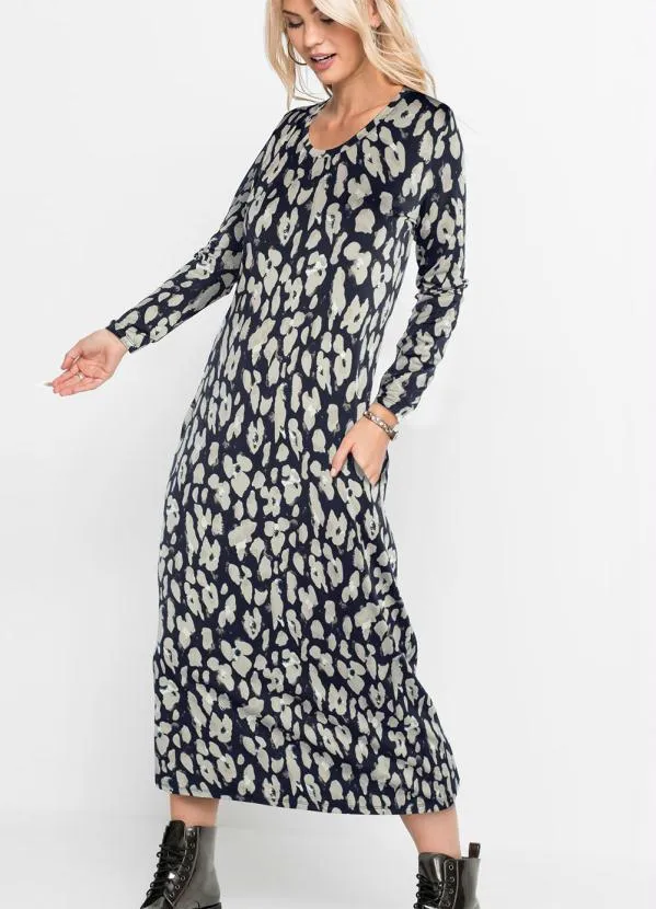 bonprix - Vestido Manga Longa com Bolsos Estampado/Onça 4