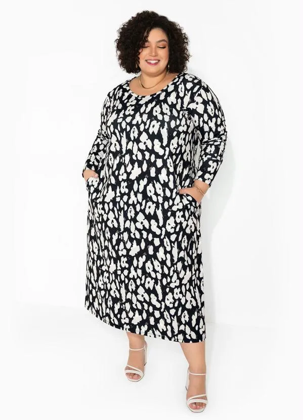 bonprix - Vestido Manga Longa com Bolsos Estampado/Onça 3