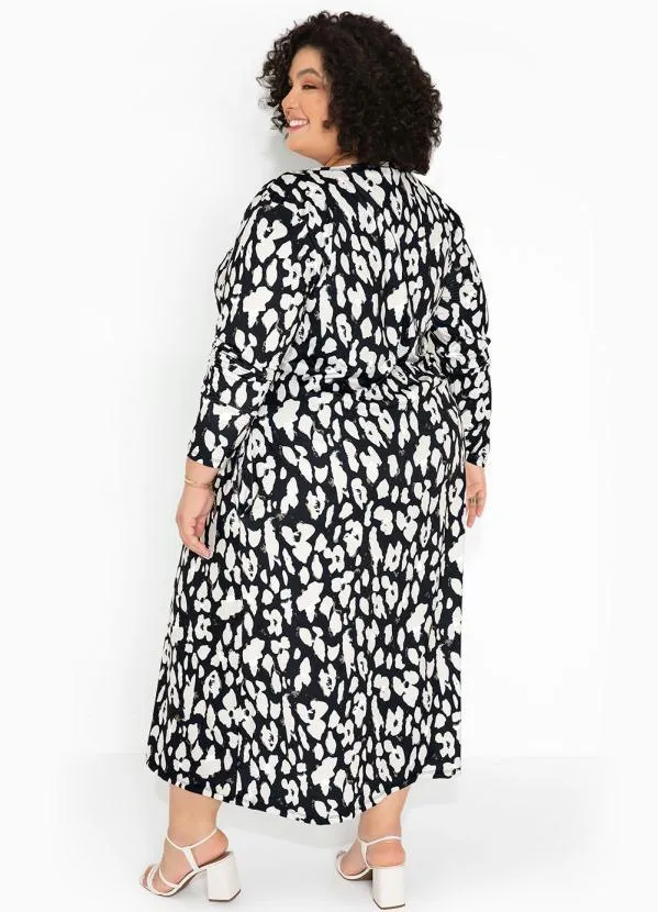 bonprix - Vestido Manga Longa com Bolsos Estampado/Onça 2