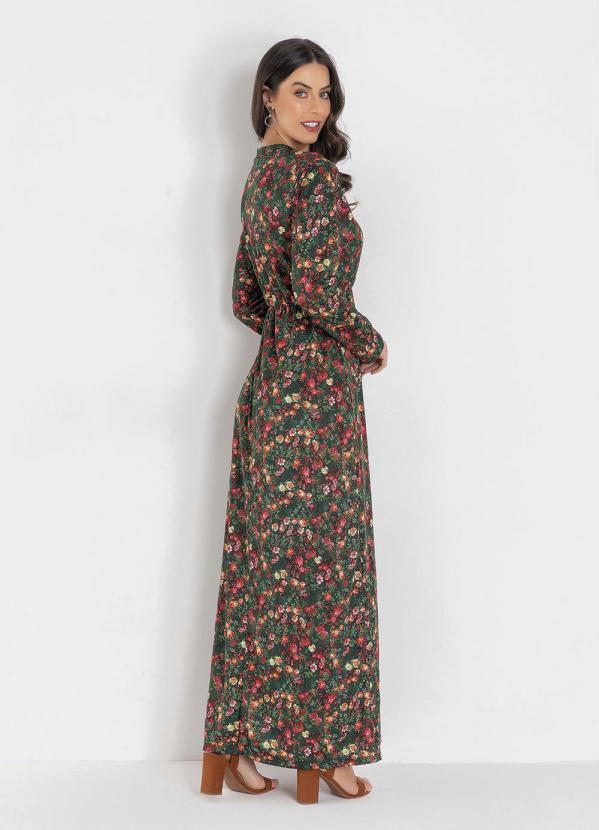 Rosalie - Vestido Manga Longa Floral Verde Moda Evangélica 2