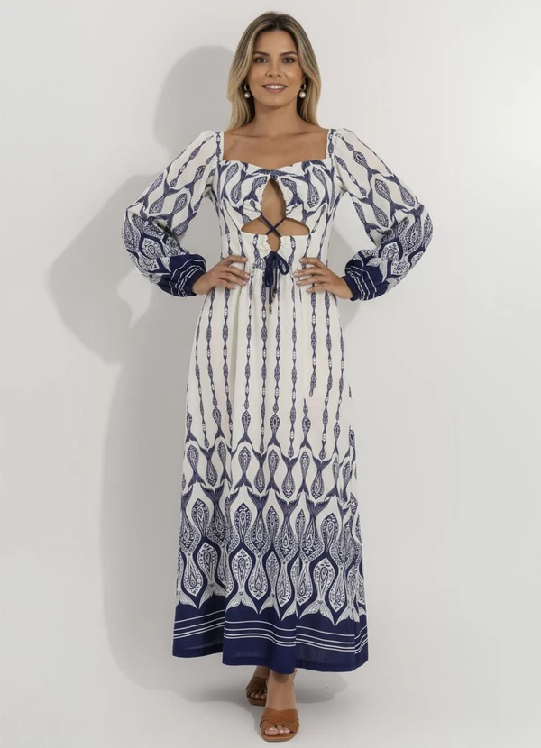 Farm - Vestido Manga Peixe Correnteza Azul 7