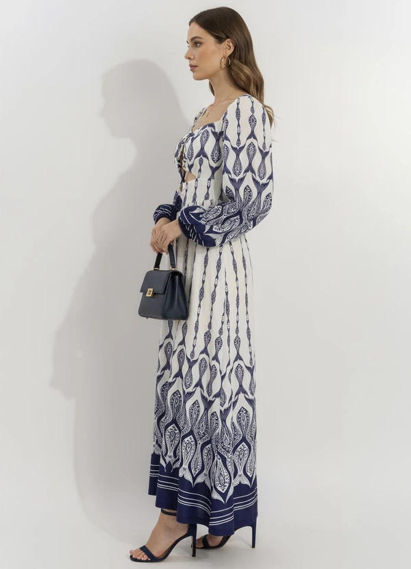 Farm - Vestido Manga Peixe Correnteza Azul 9