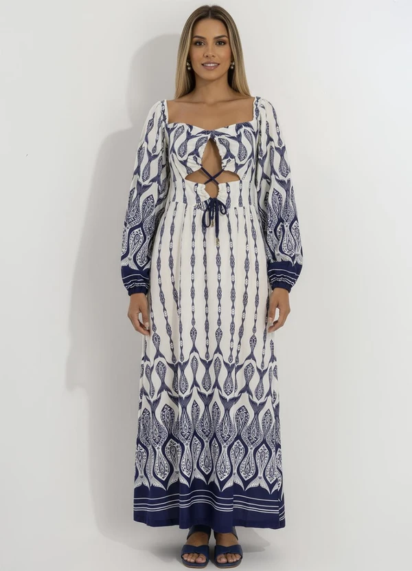 Farm - Vestido Manga Peixe Correnteza Azul 10