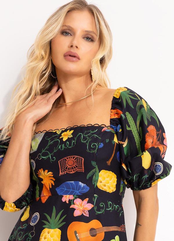 Farm - Vestido Mangas Buena Gente Preto 3