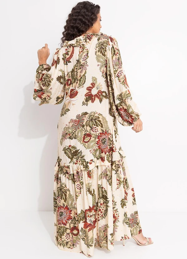 Farm - Vestido Mangas Floral Raiana Bege 2