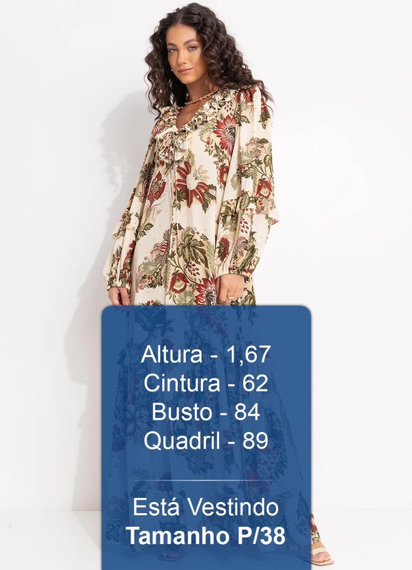 Farm - Vestido Mangas Floral Raiana Bege 5