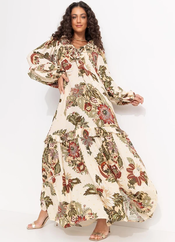 Farm - Vestido Mangas Floral Raiana Bege 6