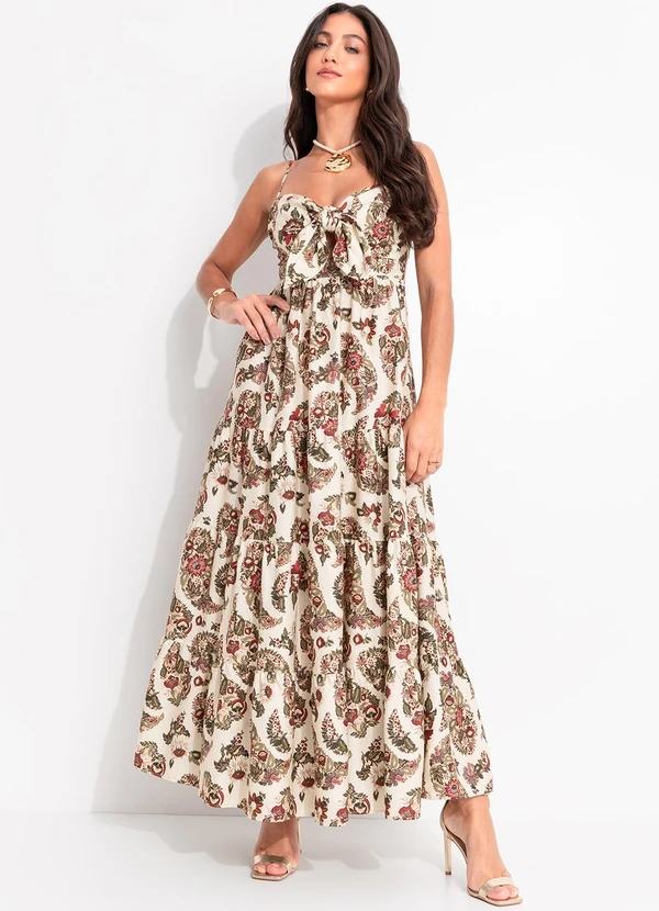 Farm - Vestido Marias Floral Raiana Bege