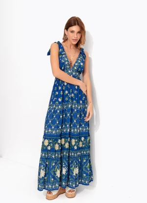 Farm - Vestido Marias Jardim de Azaleias Azul - FARM