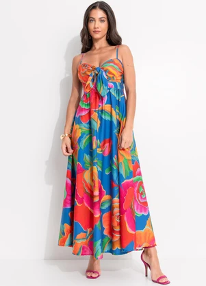 Farm - Vestido Marias Rosas Pintadas Azul - FARM