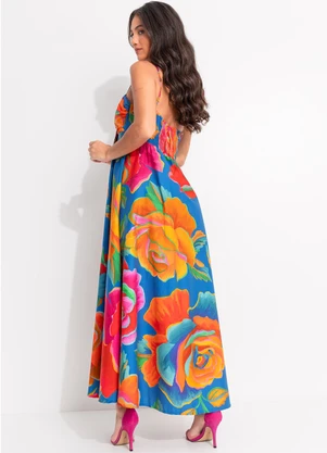 Farm - Vestido Marias Rosas Pintadas Azul - FARM