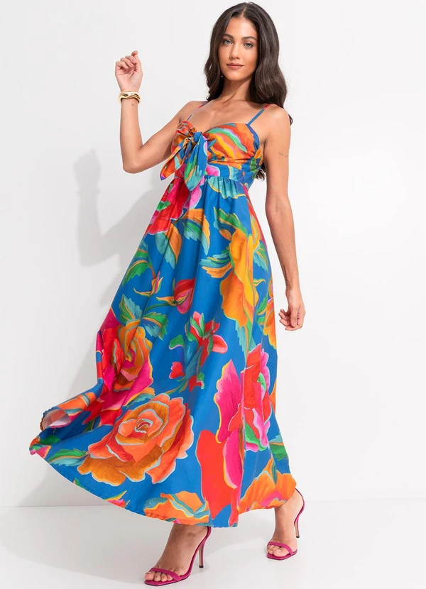 Farm - Vestido Marias Rosas Pintadas Azul 3