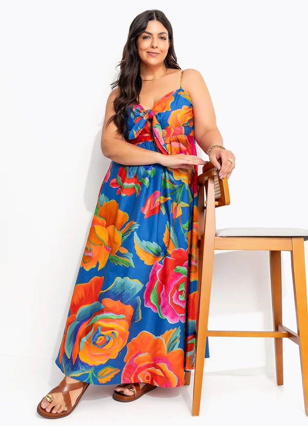 Farm - Vestido Marias Rosas Pintadas Azul 9