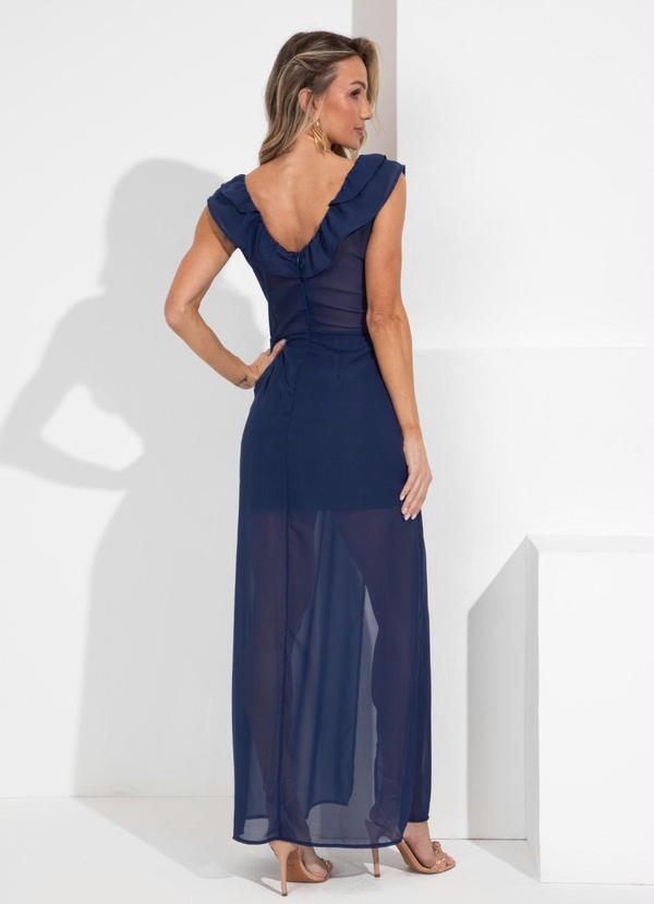 Outlet - Vestido Marinho com Babado e Fenda 3