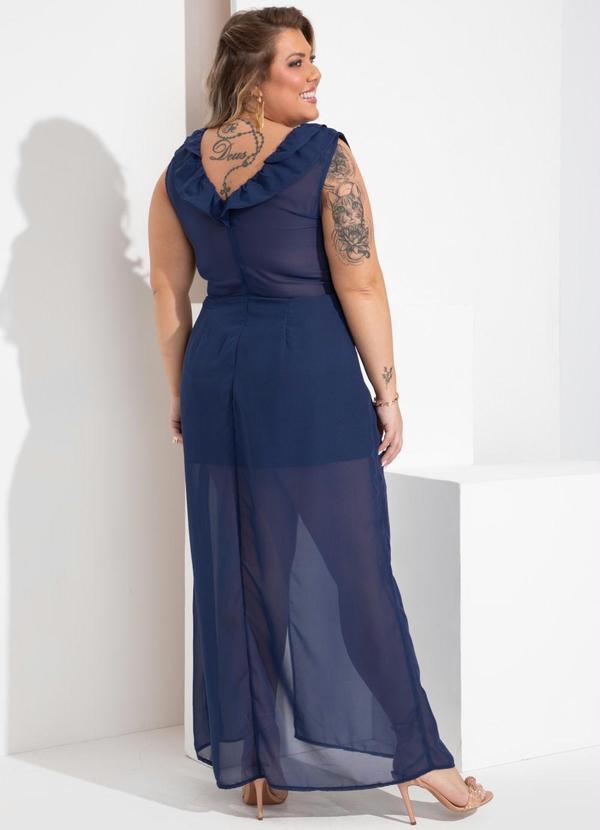 Outlet - Vestido Marinho com Babado e Fenda 6